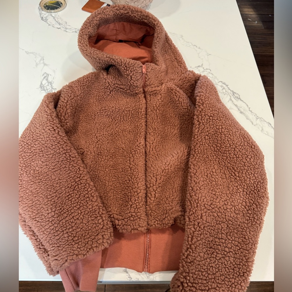 Fabletics cropped Sherpa full zip hoodie